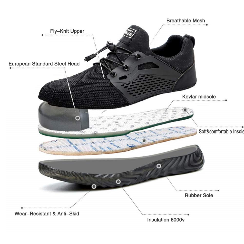 AONETIGER Men's Women's Safety Working Ultralight Shoes Industrial & Construction Anti-Puncture Breathable Steel Toes Shoes — view 5