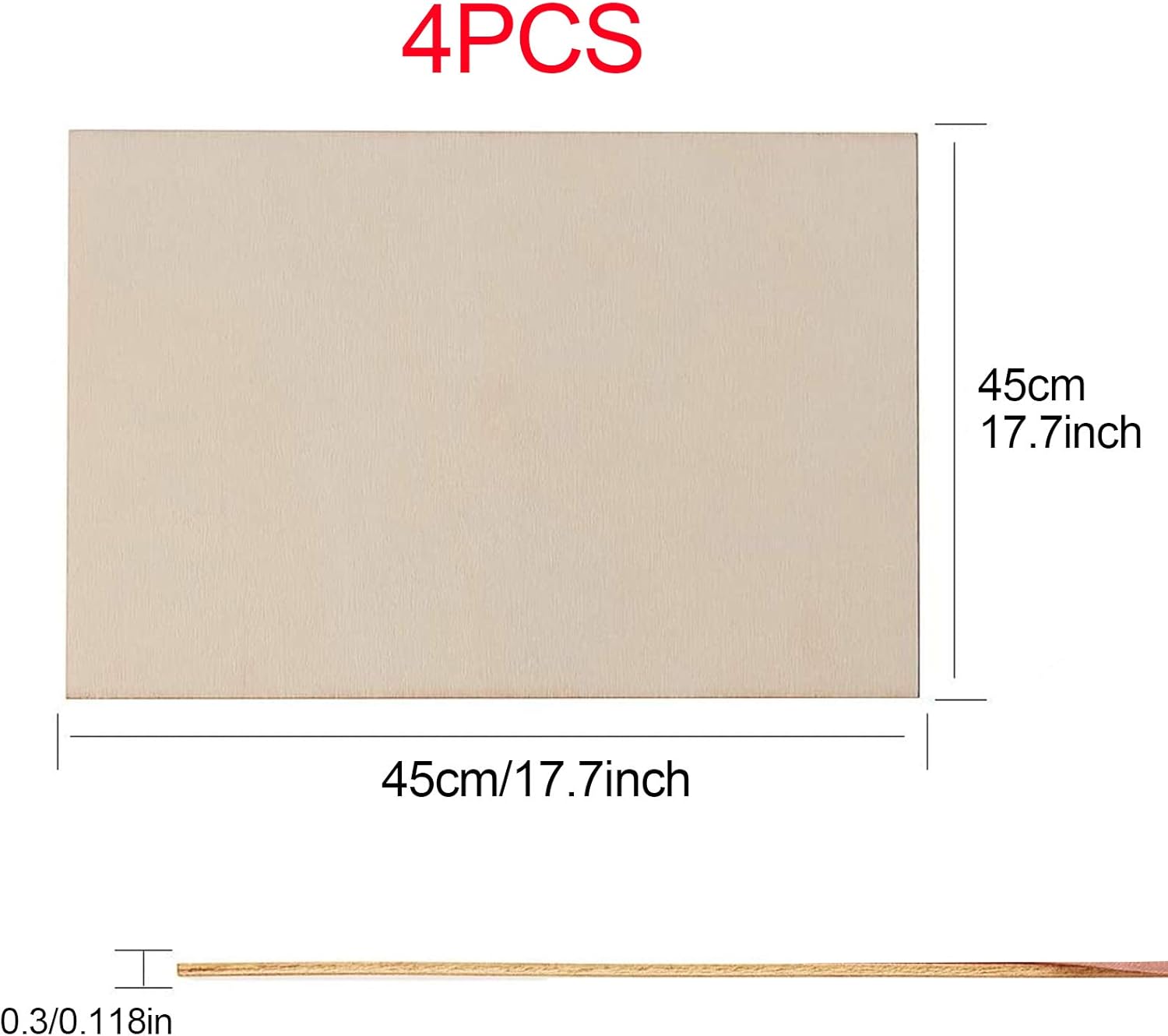 Plywood Sheets 45X45Cm,Perfect for Pyrography/Modelling/Fretwork/Scroll,Thick 3/5Mm 4Pcs(45 * 45 * 0.3Cm)
