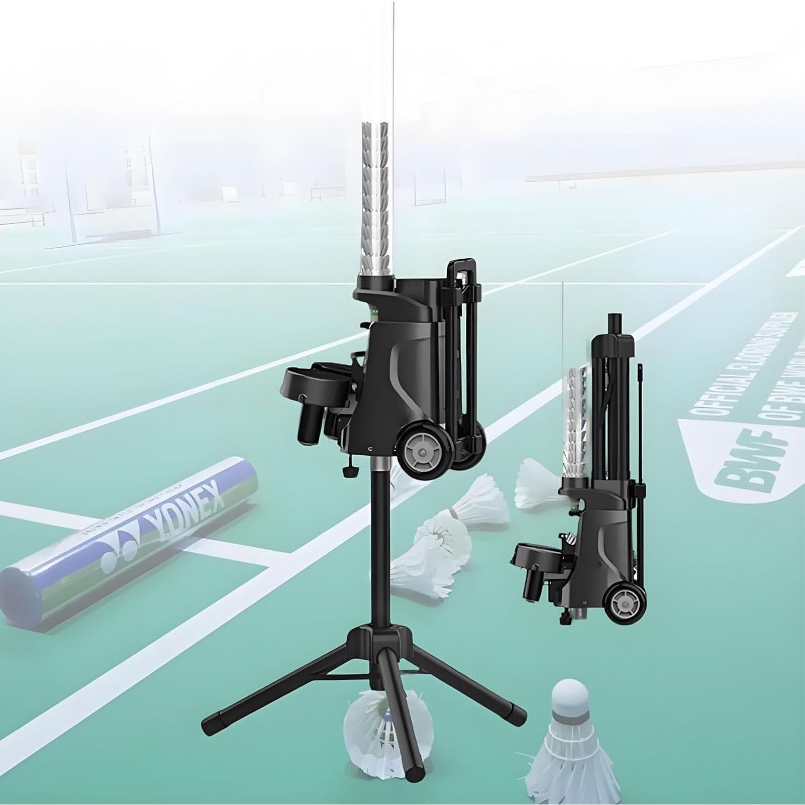 PioMue Portable Shuttlecock Launcher, Intelligent Badminton Serve Machine, Serving Frequency 1.0s to 5s, Smart APP Control, for Training and Skill Development Mini
