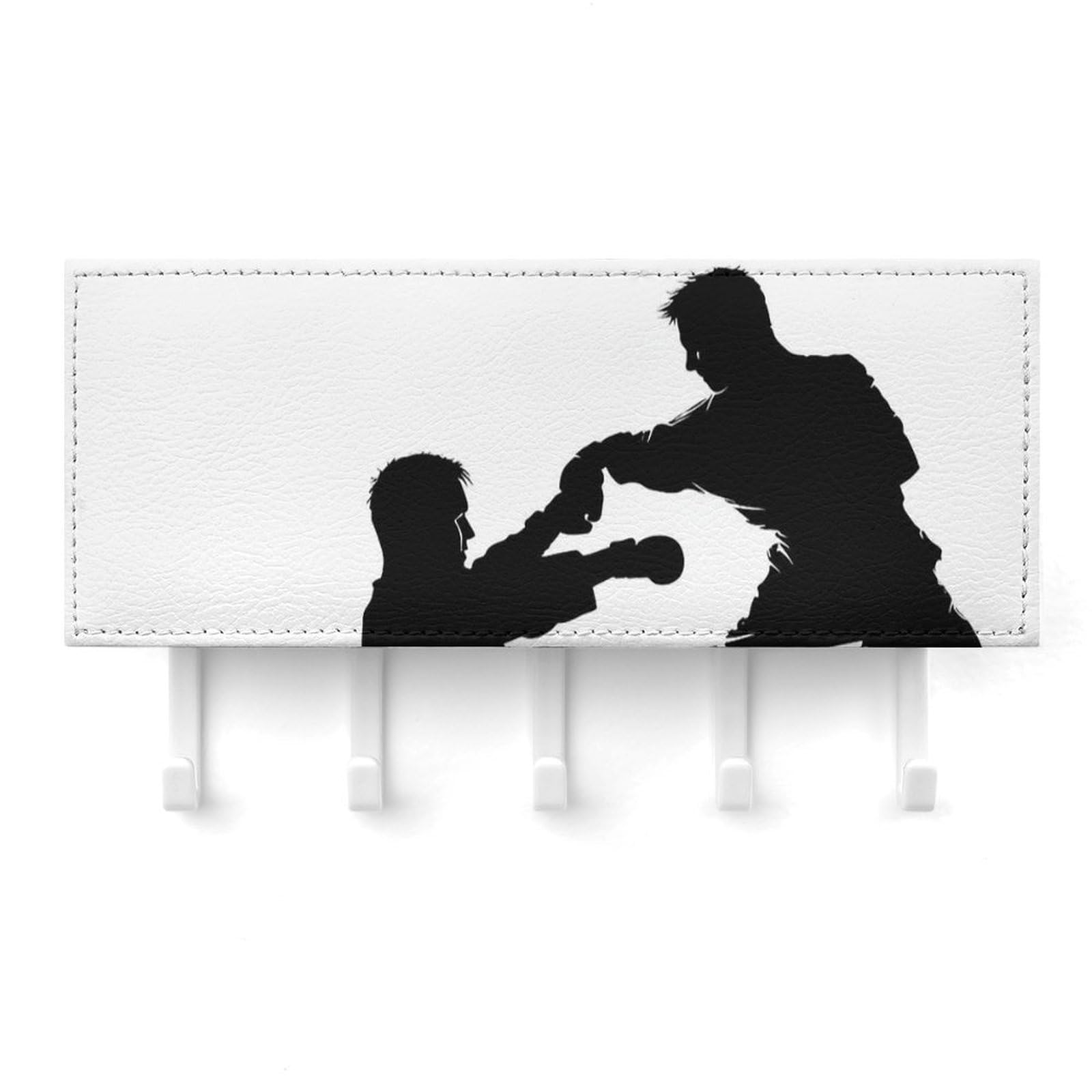 QMNLKH Kickboxing Wall Mounted Key Rack for Home, No Drilling Key Holder with 5 Hooks, Self Adhesive Keys Chain Organizer for Hallway, Keys Hanger Shelf for Office, Doorway White