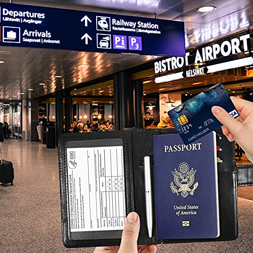 Rsaquar Passport Holder For Women And Men, Premium Pu Leather Travel Passport Wallet Rfid Blocking Passport Cover Travel Documents Organizer With Pen Holder, Rose Flower #TOP1