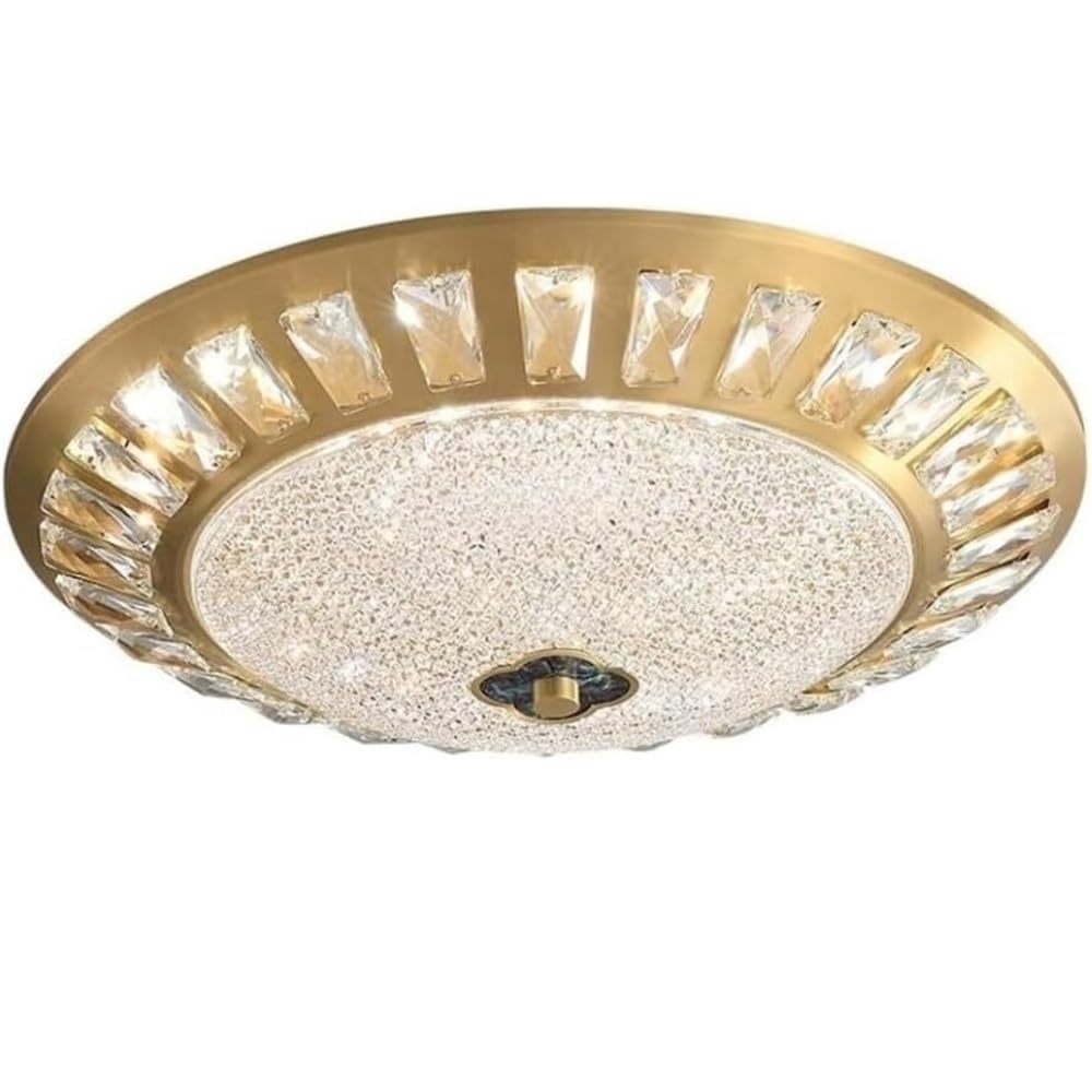 LUOYAOB Chinese Retro with Crystal Shell Accents Ceiling Lights Acrylic Shade Flush Mount Ceiling Lamp Full Copper Body Three-Color Mode Ceiling Light Fixture for Bedroom Living Room(45cm/17.7in)