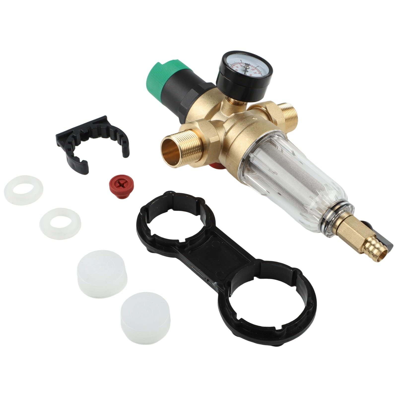 1x 3/4 Zoll Messing Druckregler mit Vorfilter und 40µm Edelstahl Sieb, 8 bar Max Eingangs­Druck, Wiederverwendbarer Sedimentfilter für Sauberes Wasser, Einfach zu Reinigen, Geeigne