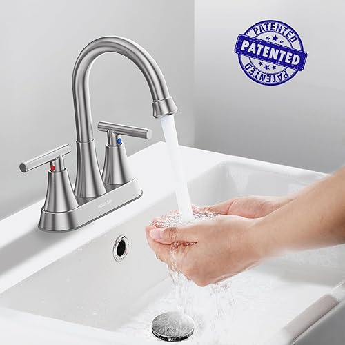 Miniatura 9 de Hurran - Grifos de baño para fregadero de 3 agujeros, grifo de fregadero de baño de bronce aceitado de 4 pulgadas con mangueras de drenaje