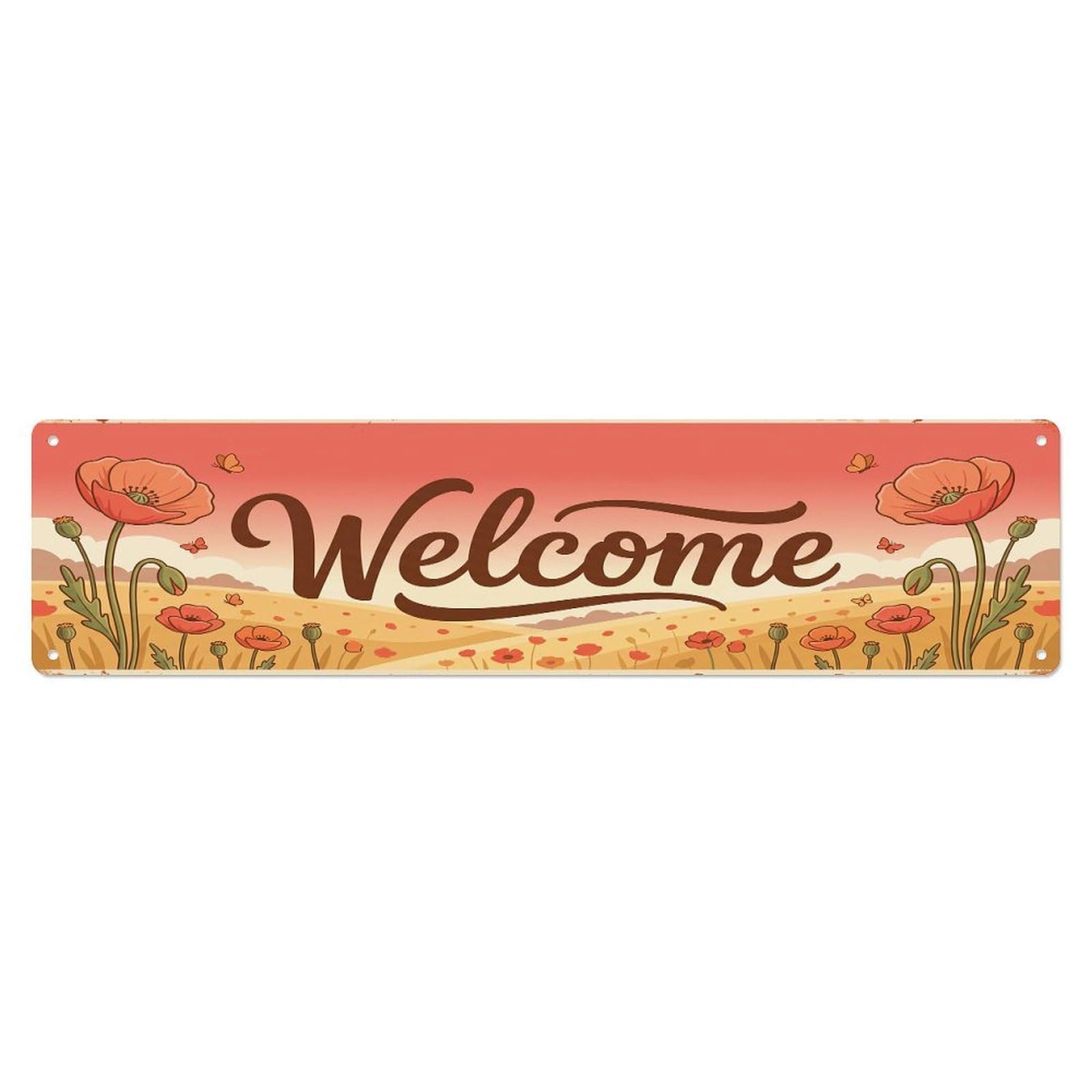 Cxhjca 4X16inch(10X40cm) Vintage Welcome Poppy Field Metal Tin Sign