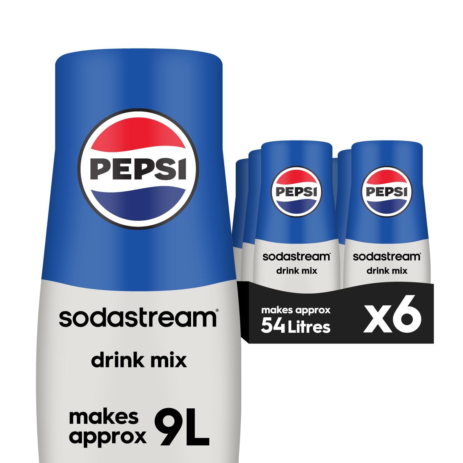 Flavours Pepsi Sparkling Drink Mix, Soda & Fizzy Drink Maker Concentrate, Original Recipe, Just Add Sparkling Water, Official Cola x SodaStream Syrup - 6 x 440ml Multi Pack