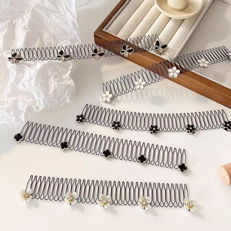 ORYNTH Single Floral Decorative Hair Comb, Black Spring Clip with White Pearl Flower Accent, Elegant and Functional Hairpin for Updos, Weddings, Birthdays, and Daily Fashion, 2 Pcs - Multi. 4
