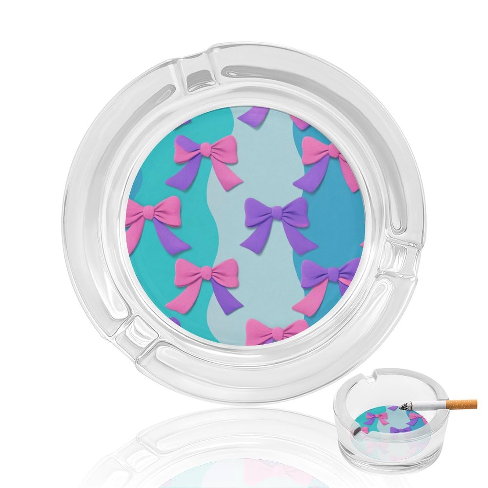Turquoise Pink Purple Simple Bows Glass Ashtray for Cigarettes Portable Decorative Ash Trays for Home Office Decor