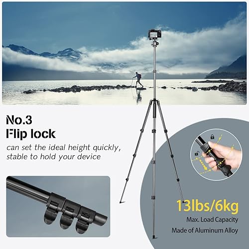 Miniatura 4 de Koolehaoda Trípode para cámara de 69 pulgadas, trípode de aluminio compacto y ligero con cabezal de bola de 360 grados para cámaras DSLR, carga de