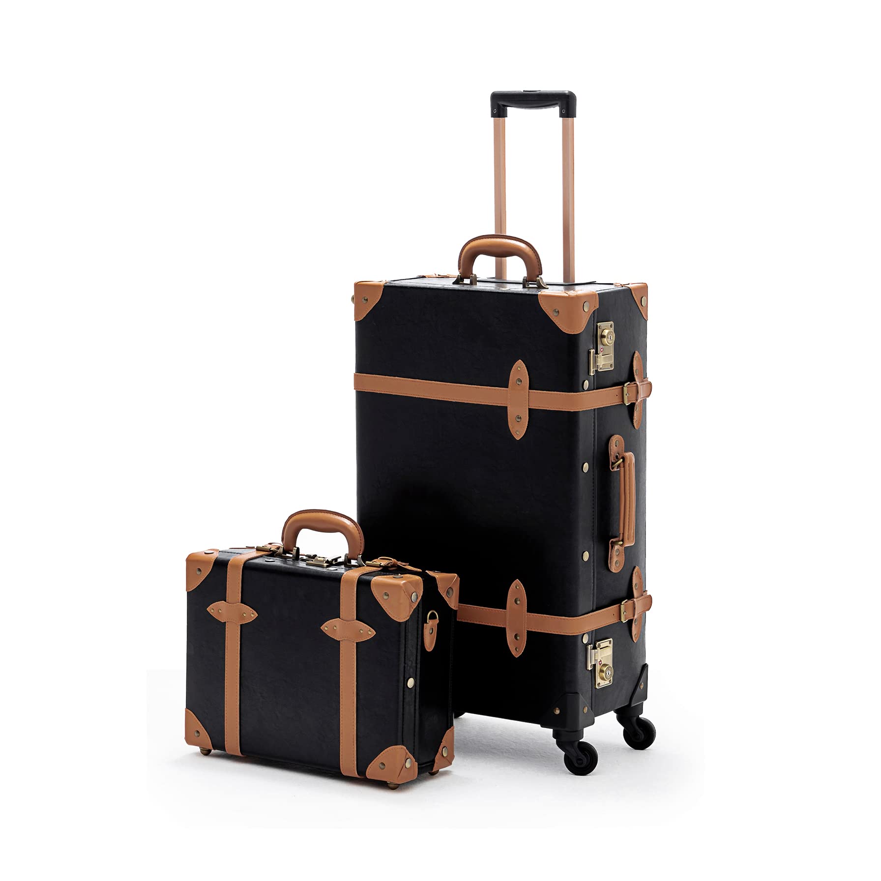 COTRUNKAGE 2 Piece Vintage Luggage TSA Lock Check-in Suitcase Sets for Travel with Spinner Wheels, Black
