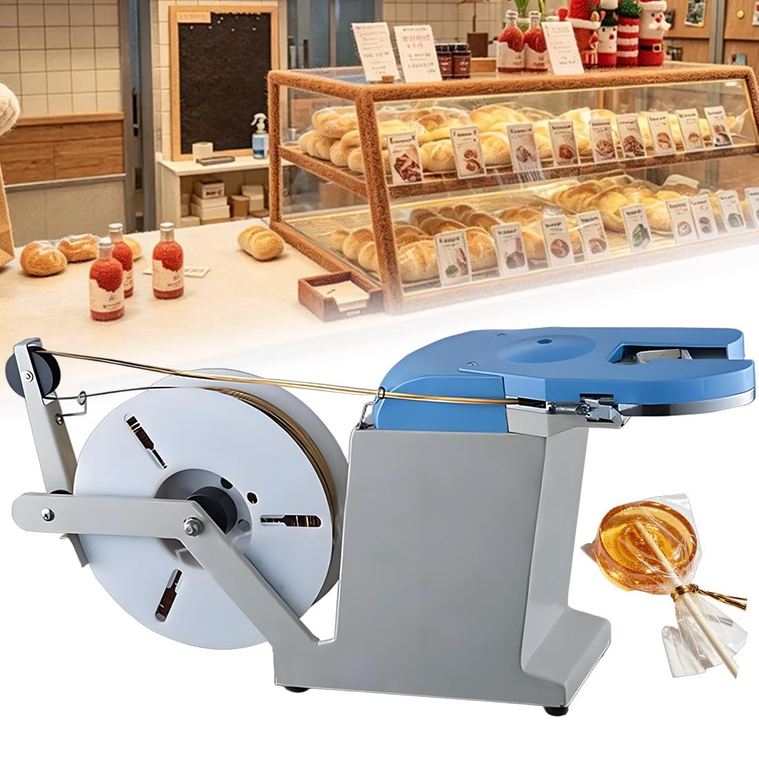 QianCruxtacy Automatic Twist Tie Machine, Electric Bag Closure with 200mm Tightening Circle, Gold Wire Sealing, Food Twist Tying Machine, Efficient for Bakery, Deli, Candy, and Grocery Packaging