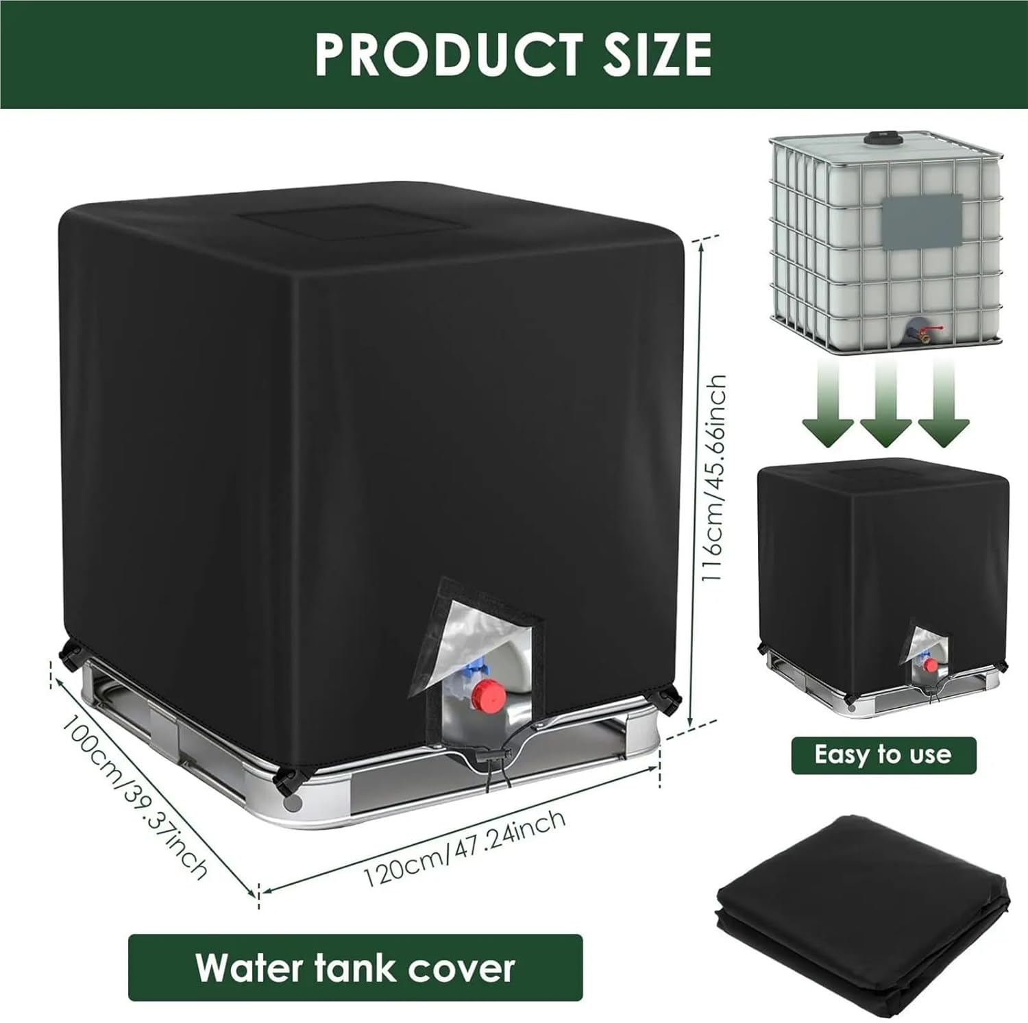 1000L Tank Cover - Abrasion Resistant, Sunshade & Wind/Rain Protective (Garden/Patio)