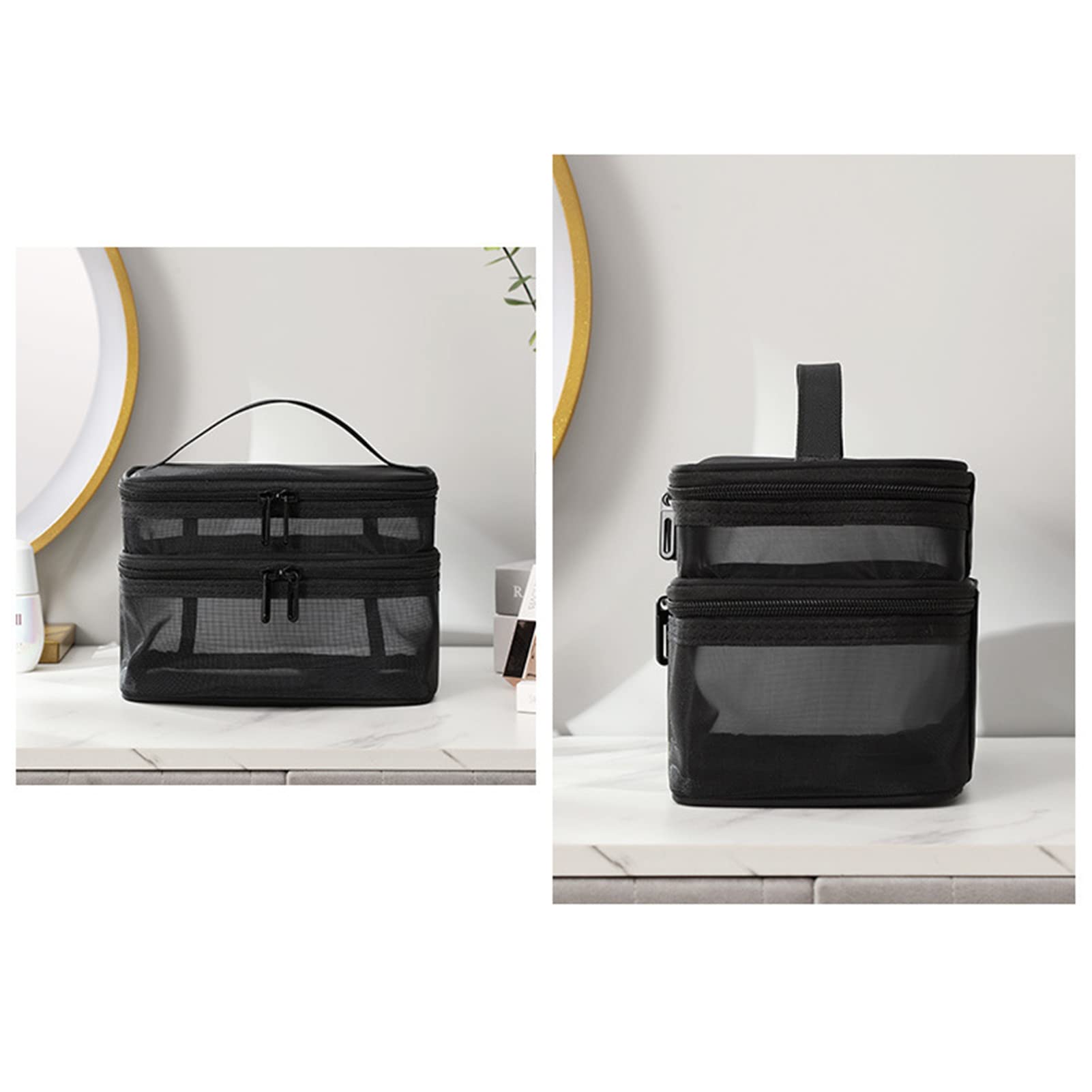 Mesh-Kulturbeutel Set (2 Größen) – Atmungsaktive Netz-Kosmetiktasche Mit Reißverschluss, Schwarz, Für Reisen & Sport