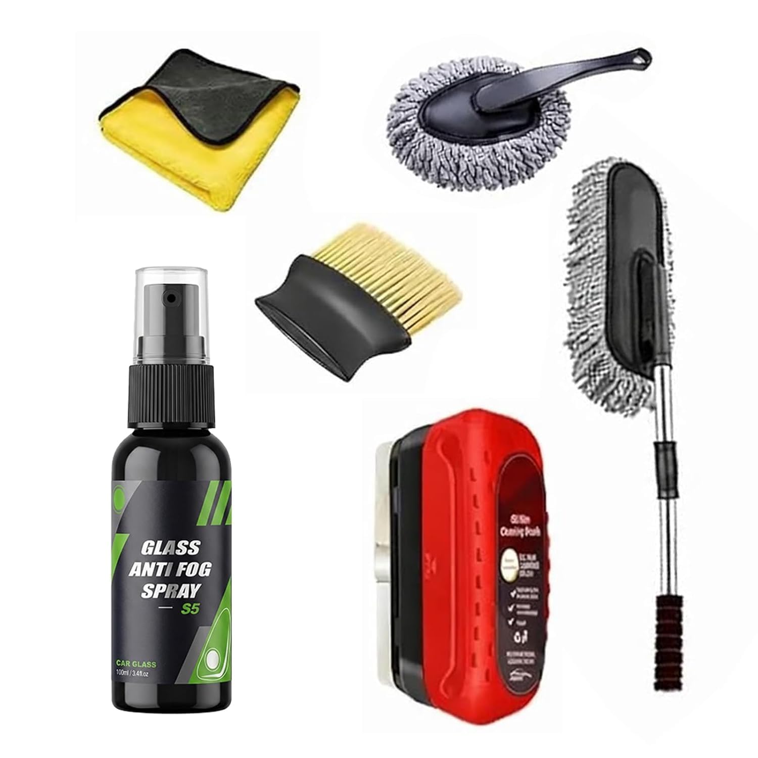 6 PCS Car Cleaning Kit with Microfiber Cloth, Duster, Wheel Brush, Anti-Fog Spray & Glass Cleaning Tools,Glass Anti Fog Spray 100ml (6 PCS CAR Cleaning)-image-49