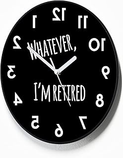 Reverse Wall Clock - Whatever I'm Retired - Round Funny Clock - Backwards running Time - Counterclockwise Wall Clock - Retirement Gift Idea - Optional RGB LED 5V Backlit