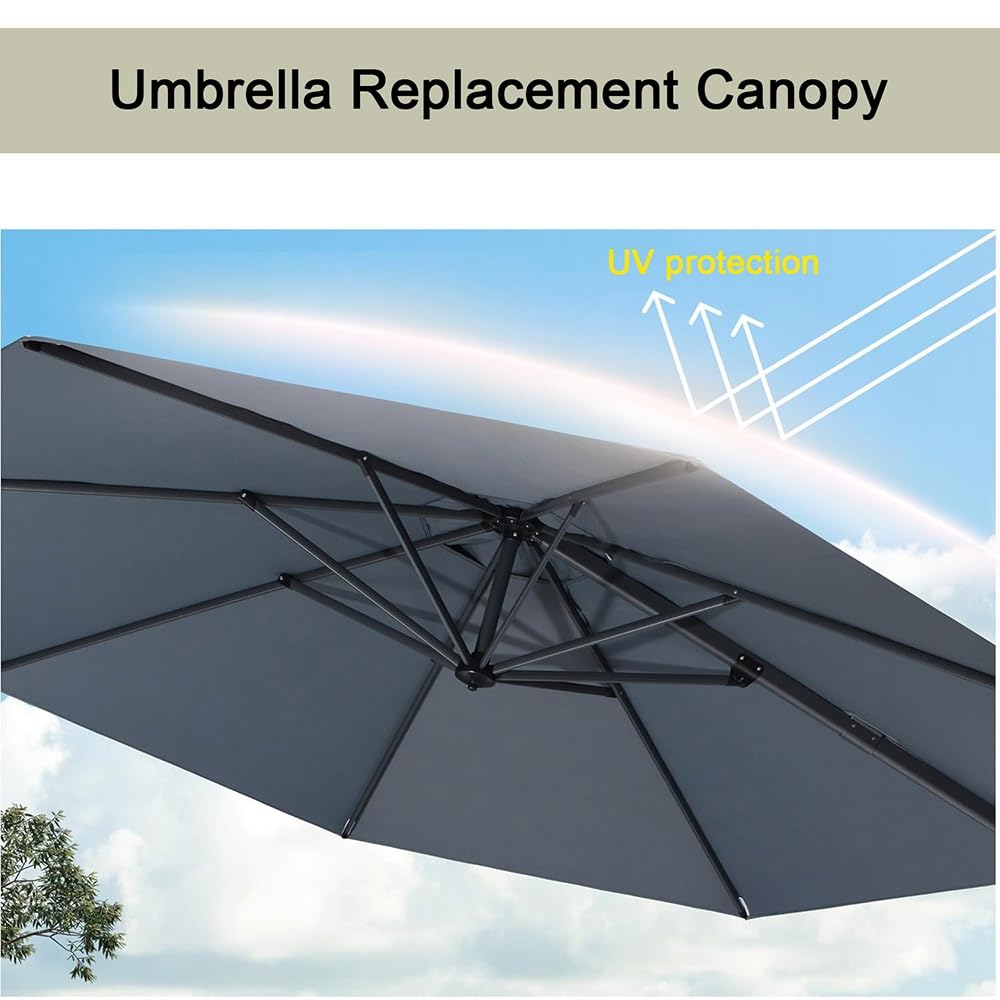 3/3.5m Housse De Rechange pour Parasol Déporté De Terrasse, Auvent De Remplacement pour Parasol Rond, Toile De Parasol 8 Baleines pour Extérieur(Grey,300cm(10ft))