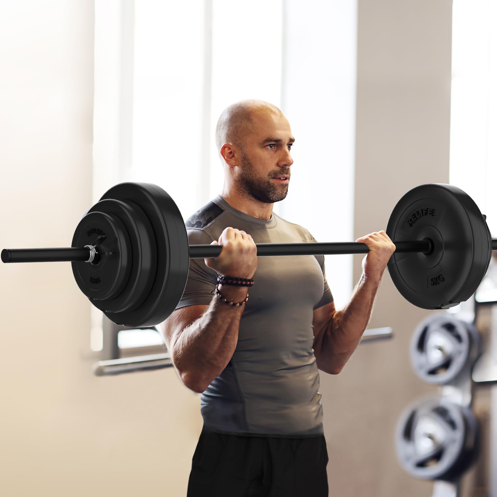 RELIFE REBUILD YOUR LIFE Barre Poids Haltères Disques Réglables Musculation haltérophilie Olympic Barbell Set Complet Gym