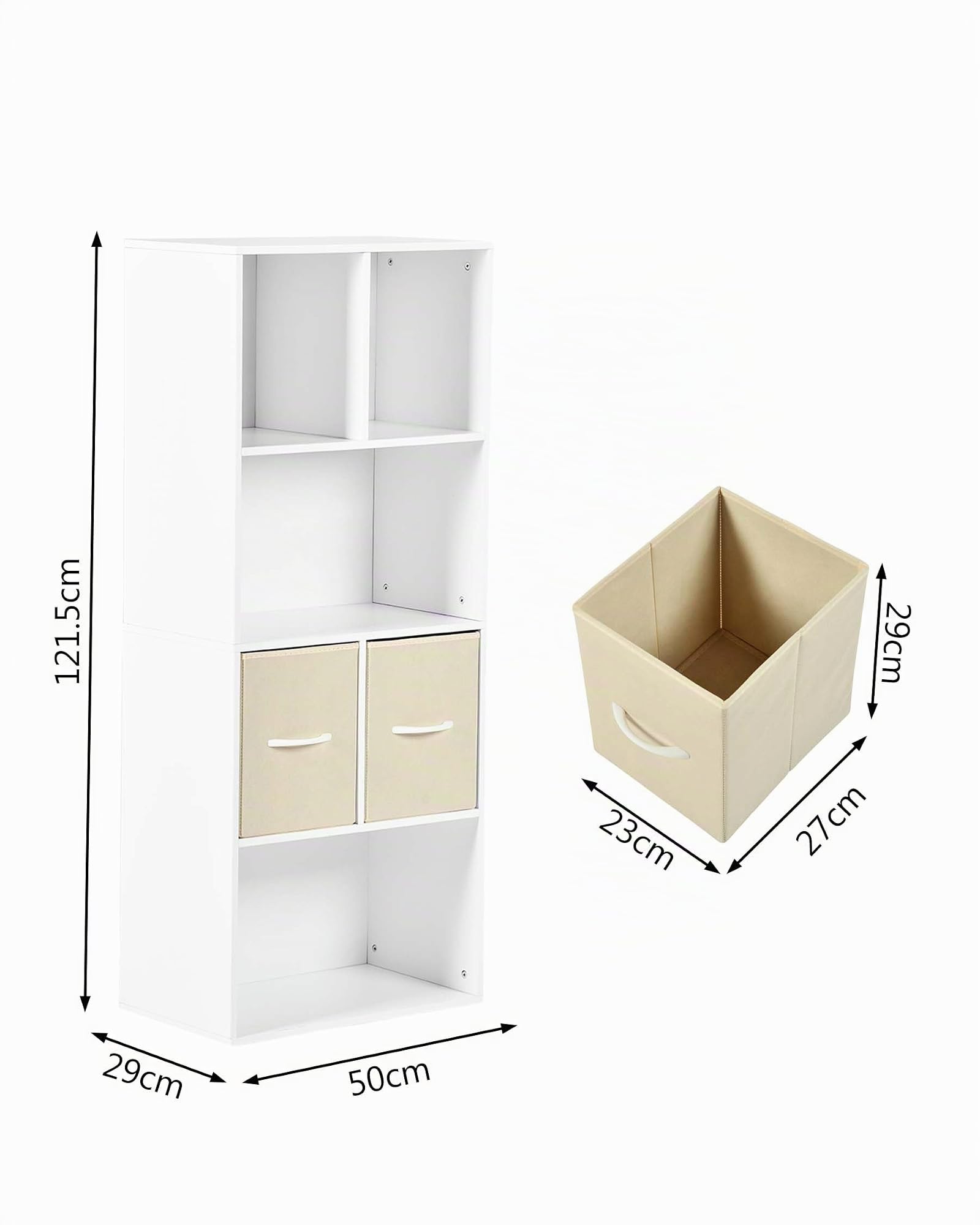 Libreria per Bambini e Ragazzi Scaffale porta Giocattoli con 2 Cassetti in Tessuto Mobile porta Libri Multiuso per Cameretta e Soggiorno Struttura Stabile 50 x 29 x 121 cm Bianco