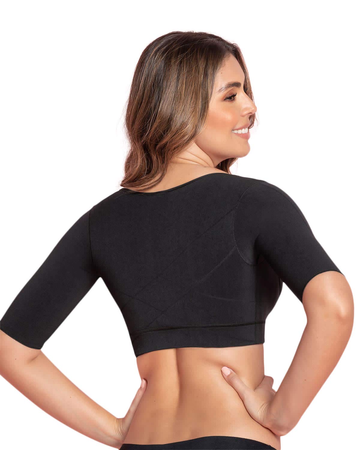 LeonisaSeamless Upper Arm Shaper Slimming Compression Vest with Posture Corrector, Black, Medium