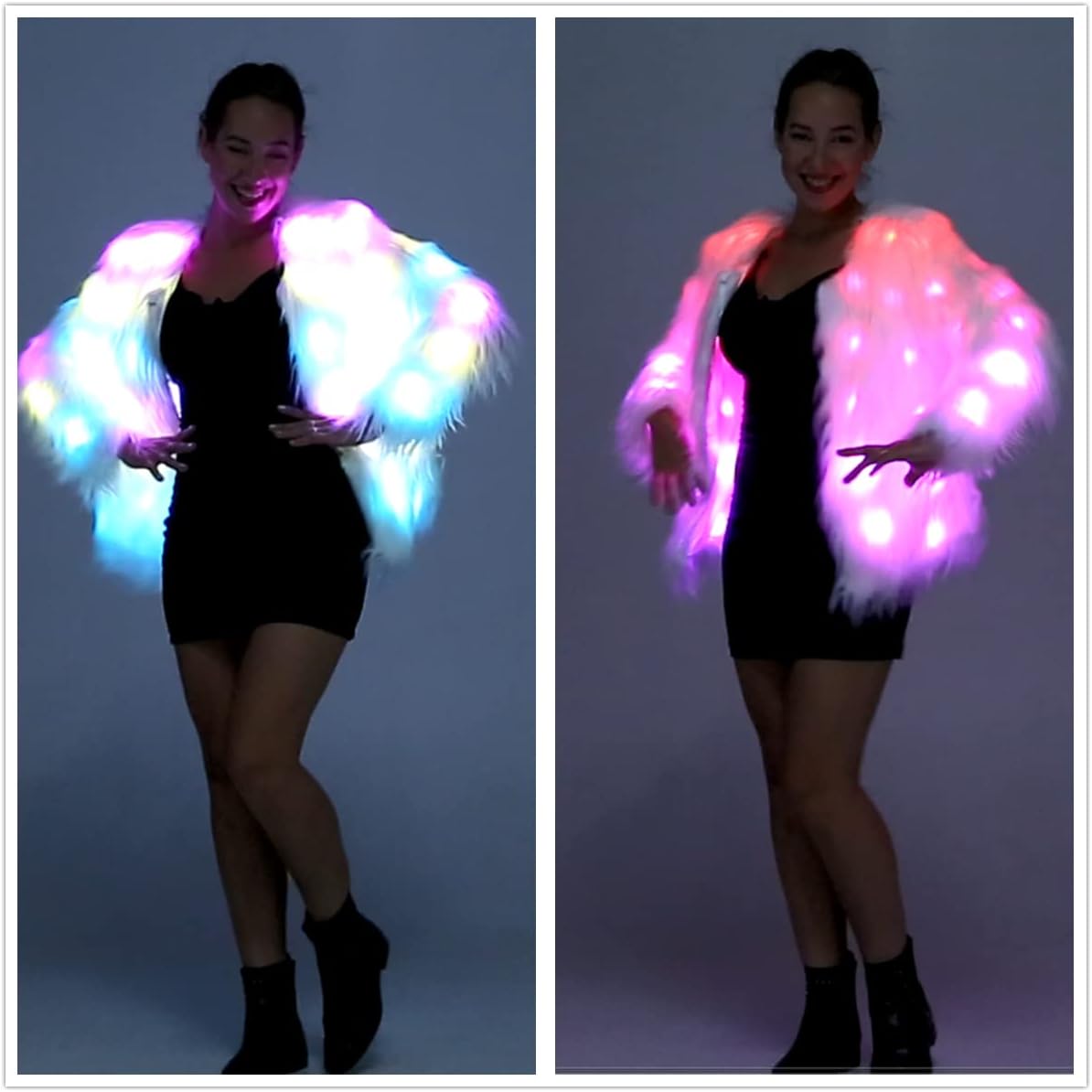 SHINYOU Women Faux Fur Jacket LED Light Up Jacket Halloween Chirstmas Music Festival Gift Winter Night Out Coat Plus Size¡­ - Image 8