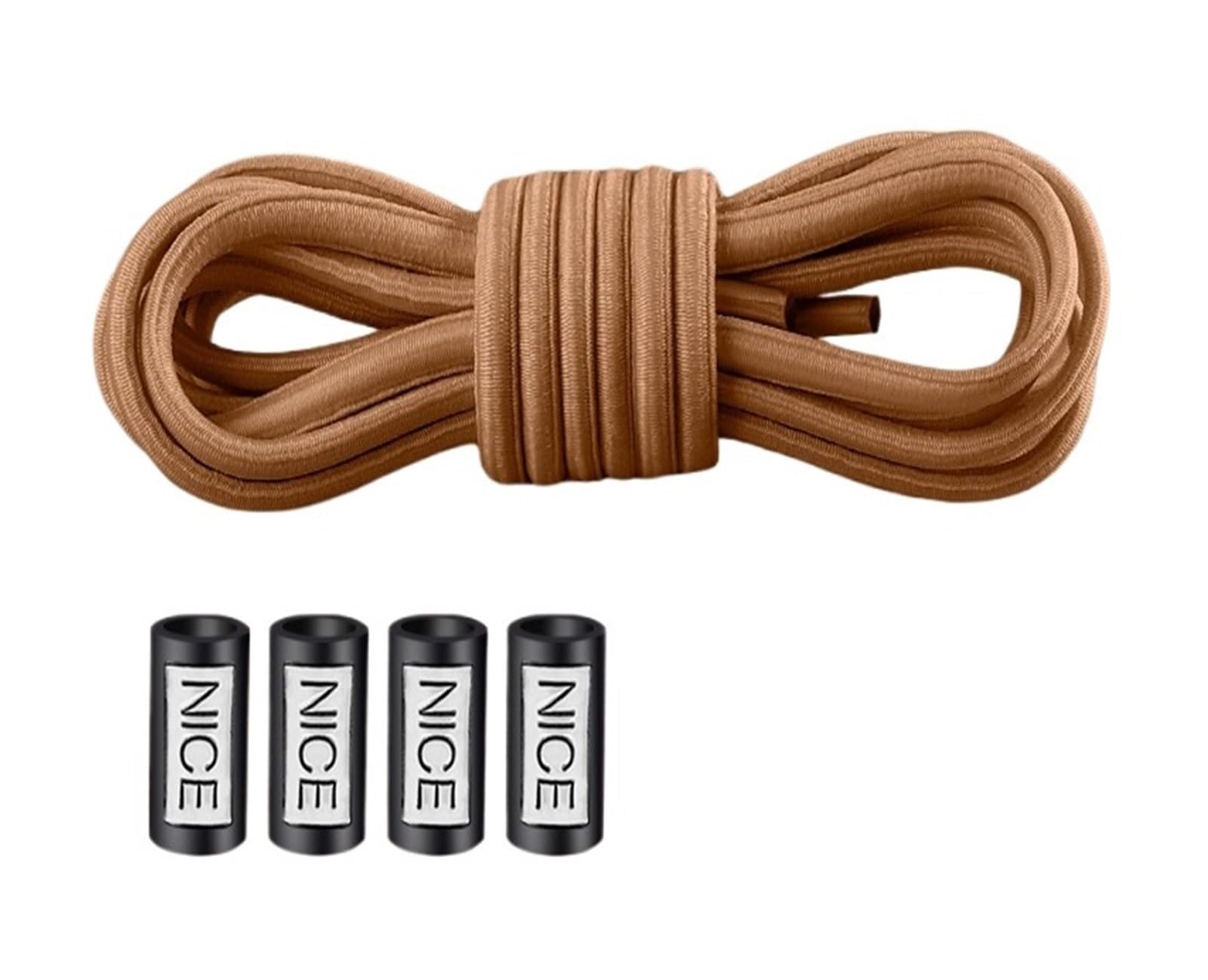 GPDNBIEU Shoelaces, Men's Elastic Leather Band For Shoes Casual Round Shoelace Rope(Khaki)