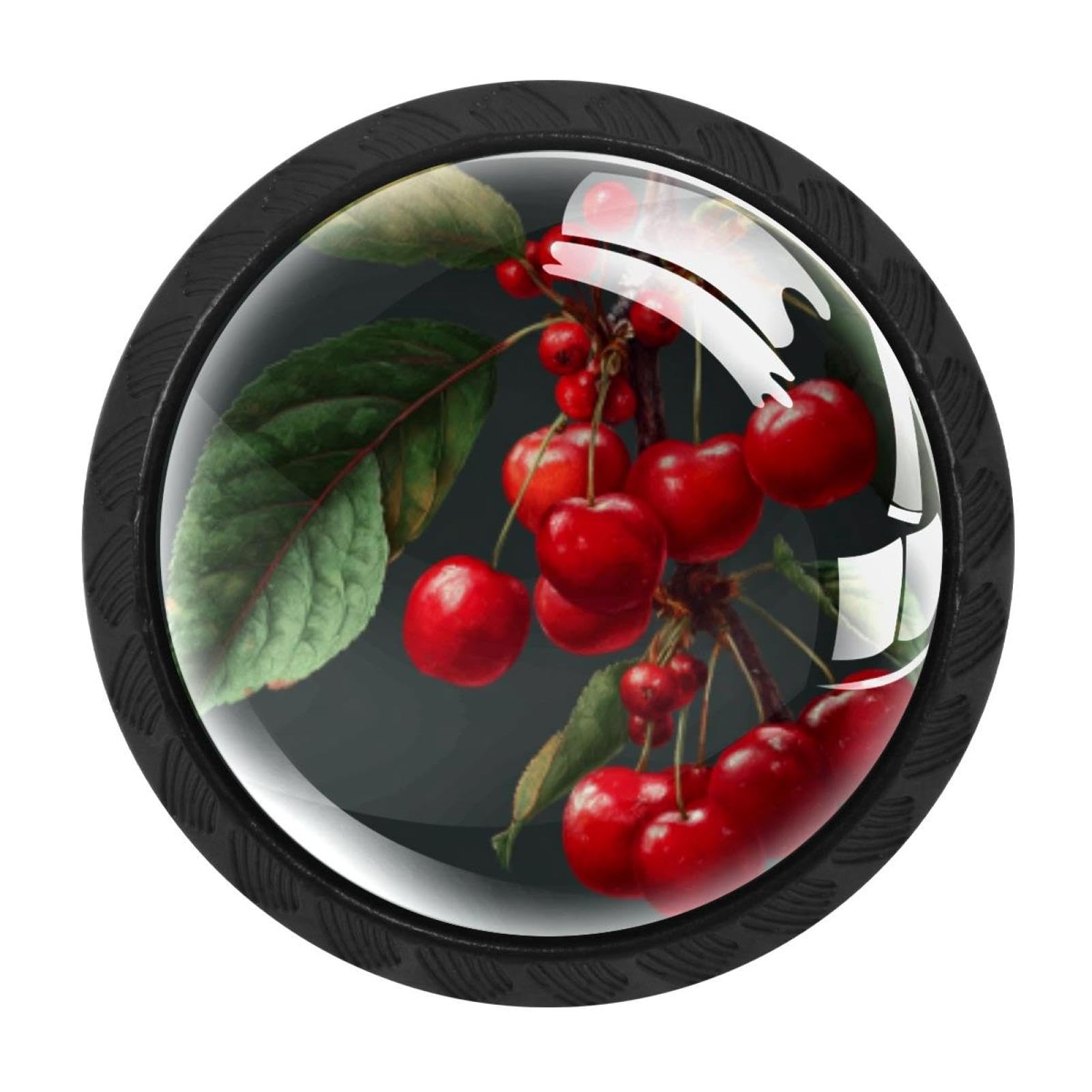 CHENZZZZ 4 Pack Cherry Fruit and Red Berry Branch (3) Drawer Knob Cabinet Hardware
