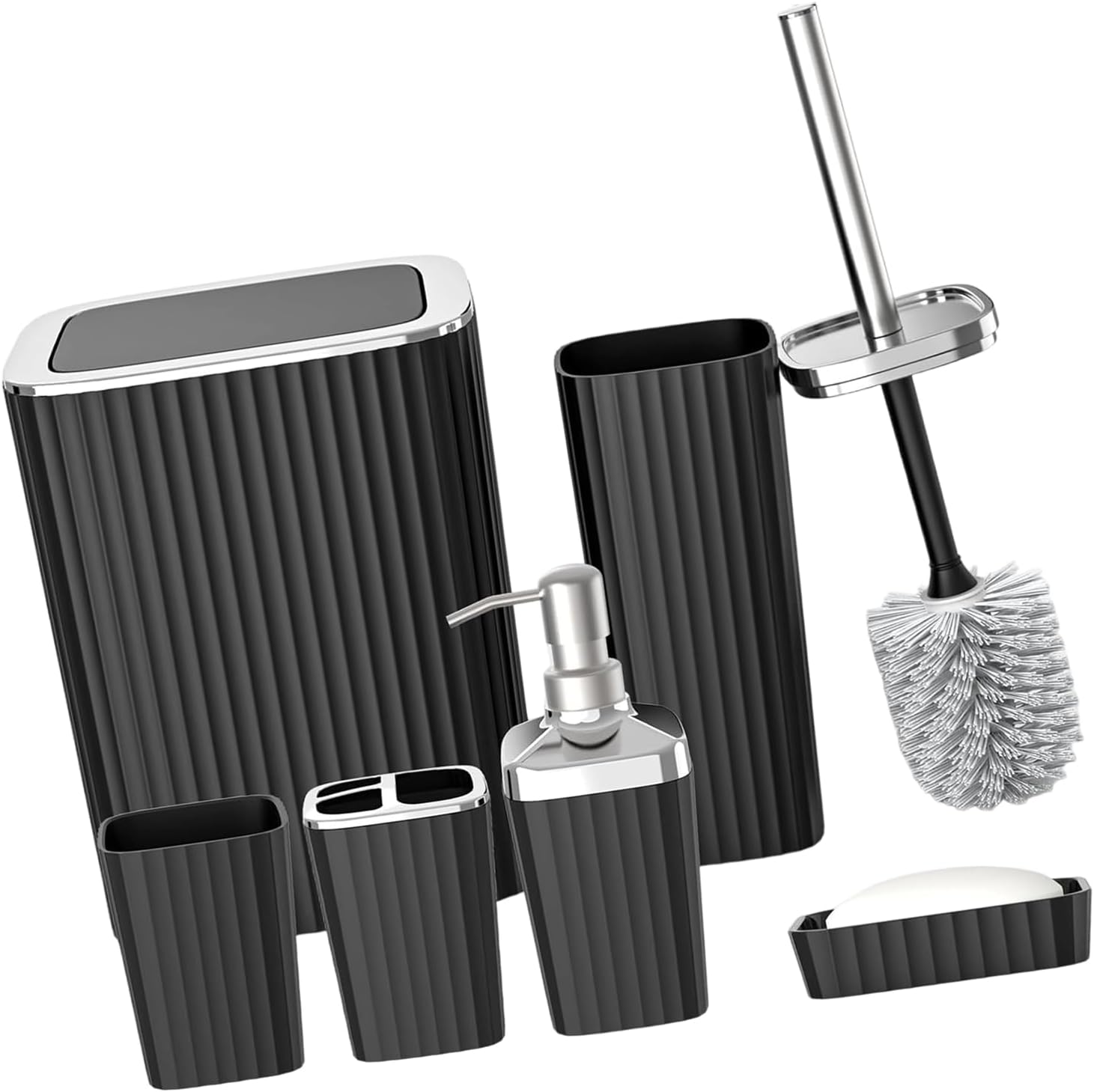 6Pcs Simple Bathroom Storage Set Includes Liquid Hand Soap Dispenser Toothbrush Cup Mouth Cup Trash Can