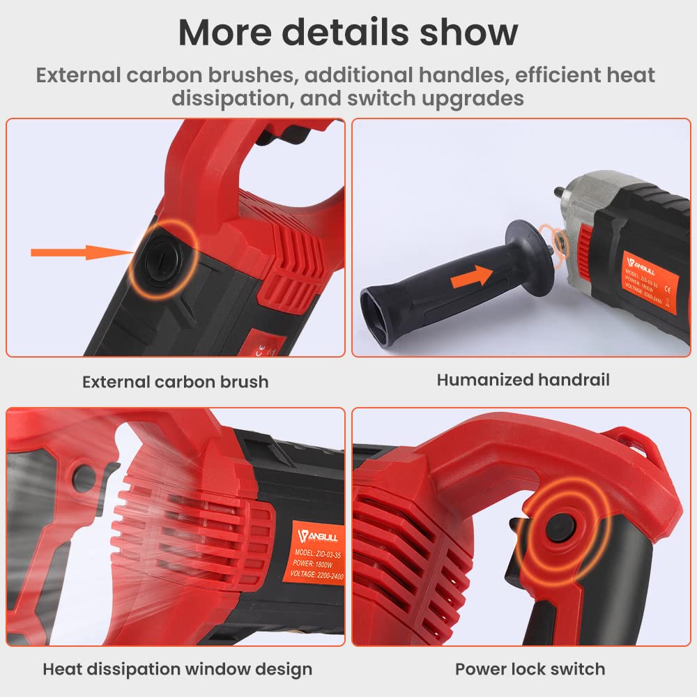 Anbull 1800W Vibratore elettrico per calcestruzzo, Lunghezza 2 m, frequenza 5500 rpm, diametro 35 mm
