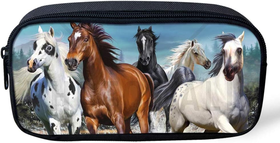 ColoranimalTravel Make Up Cosmetic Bag for Women Girls Cool Crazy Horse Design Zipper Closure Storage Purse Portable Handbags