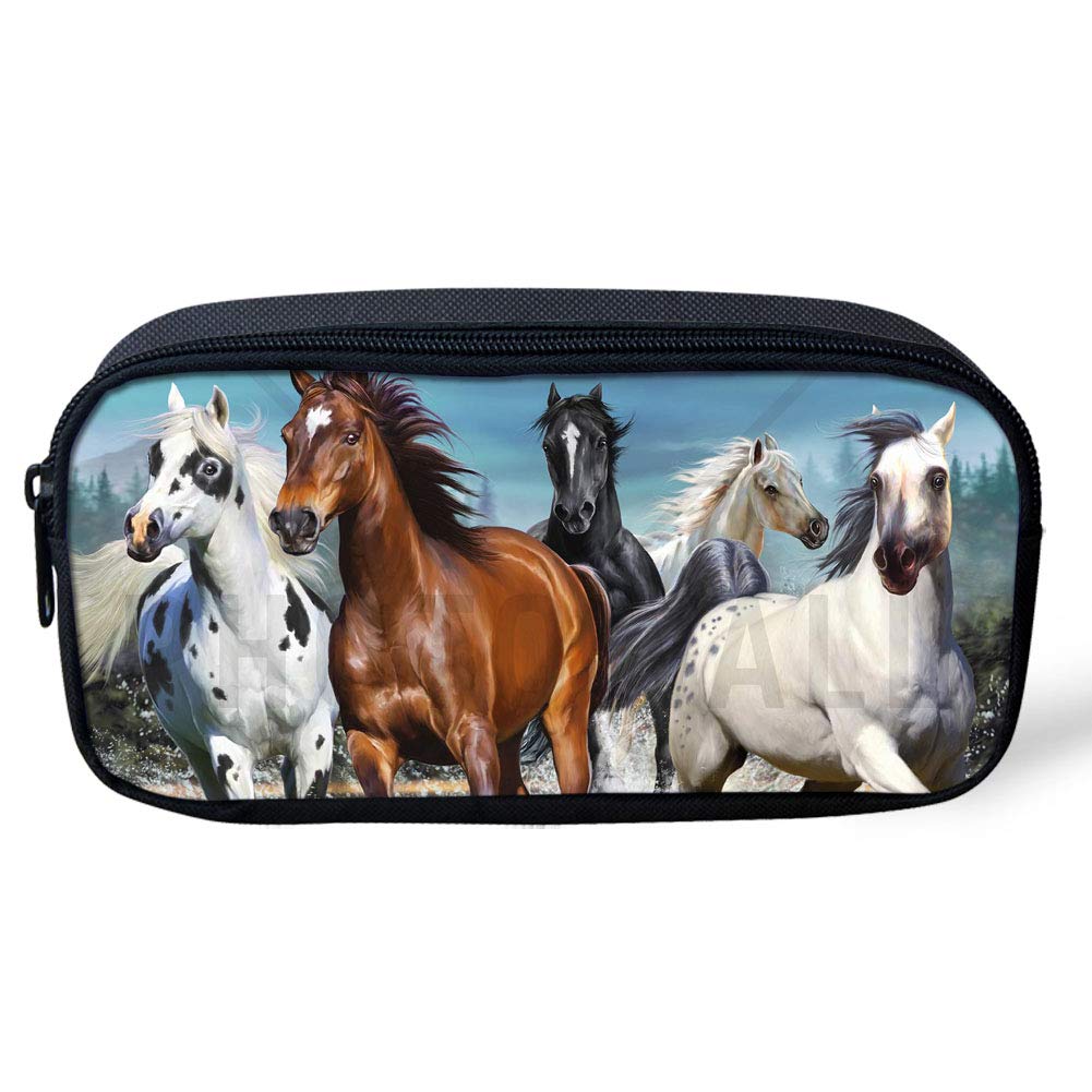 ColoranimalTravel Make Up Cosmetic Bag for Women Girls Cool Crazy Horse Design Zipper Closure Storage Purse Portable Handbags