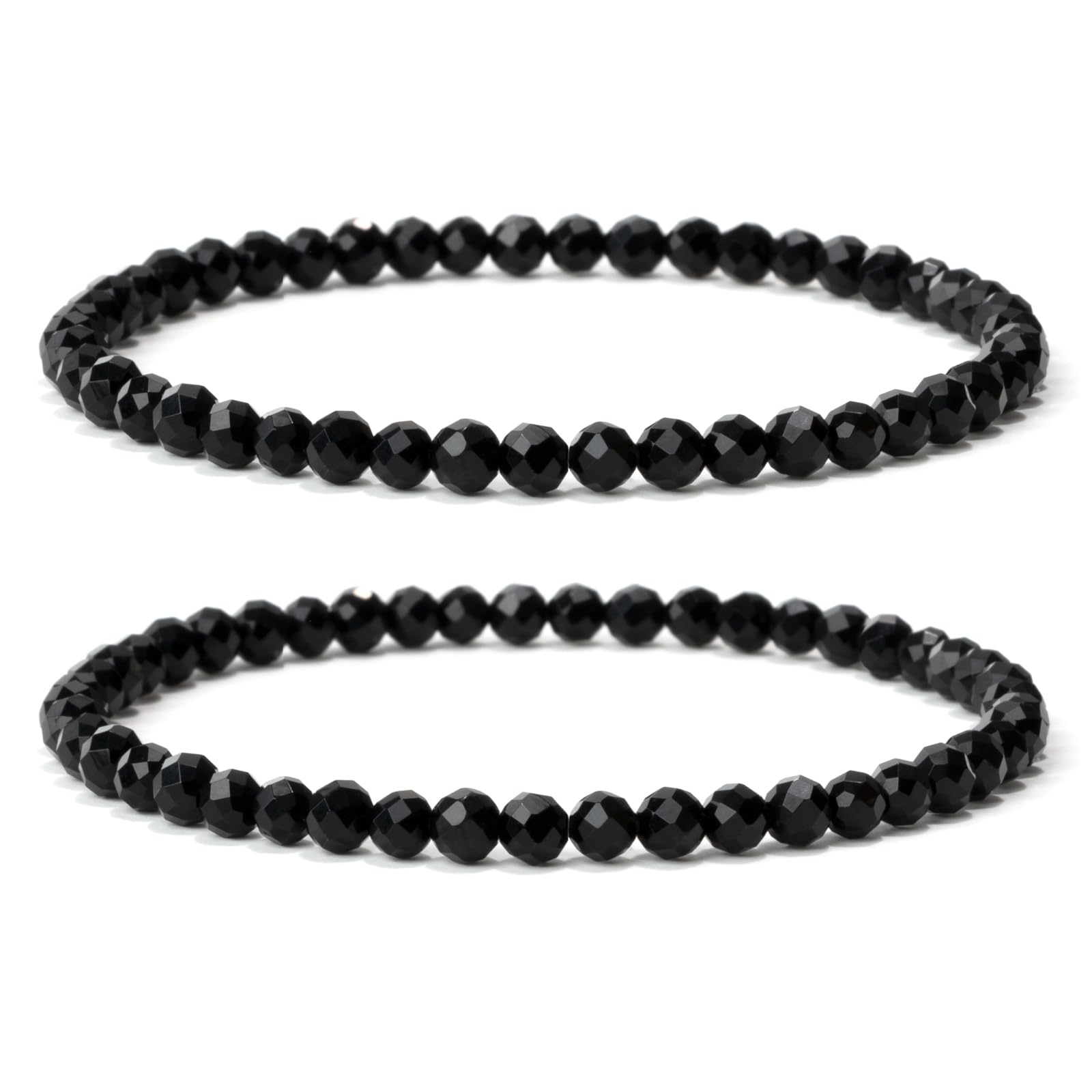 Landorilo 2 Stück Naturstein Facettiertes Perlen Stretch Armband (4mm) für Damen Herren, Yoga Heilstein Armbänder, Freundschaftsarmband, Paar-Armband, Ersatzperlen Inklusive(2F Schwarzer Turmalin)