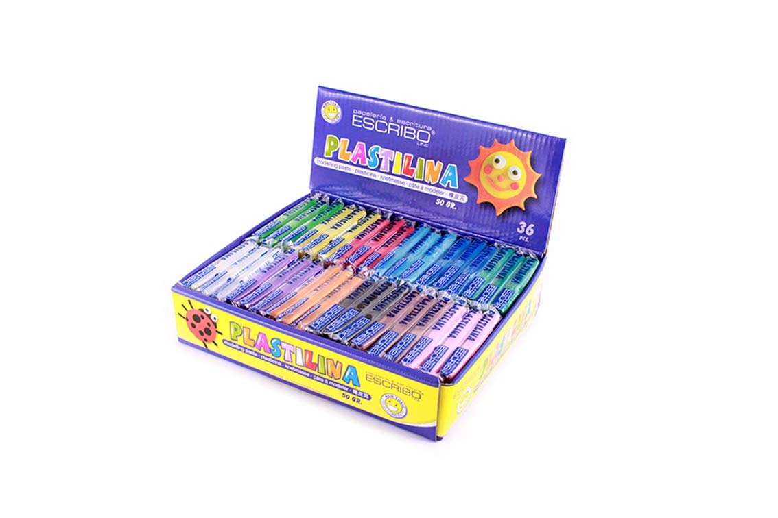 ESCRIBO Plastilina Vegetal, Expositor 36 Unidades x 50 gr, Multicolor - 3 Pastillas por Color - 12 Colores Diferentes