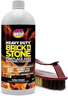 Quick'n Brite Fireplace Brick and Stone Cleaner 32oz with Scrub Brush - Natural Stone, Tile, and Marble Cleaner - Indoor Fireplace and Wood Stove Cleaning Kit - Pellet Stove Creosote Remover