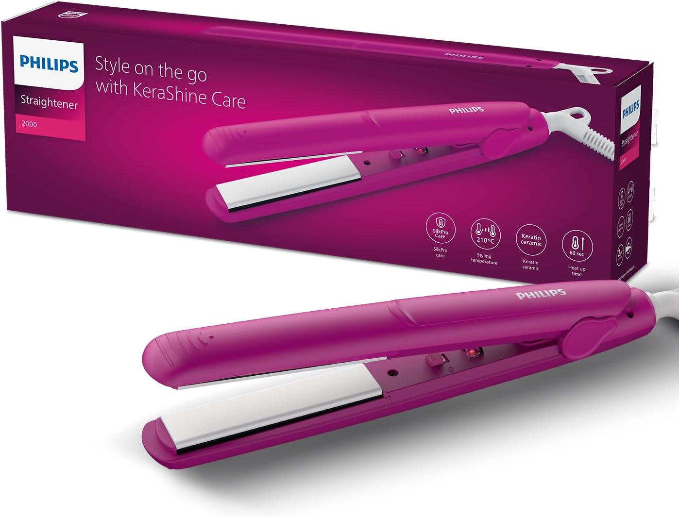 India's No.1 Hair Styling Brand Hair Straightener, Long-Lasting Salon like Results, Frizz Control,Shine, Ceramic Plates Even Heat 200ยฐC, Narrow Plates for Precision, For Indian Hair, BHS252