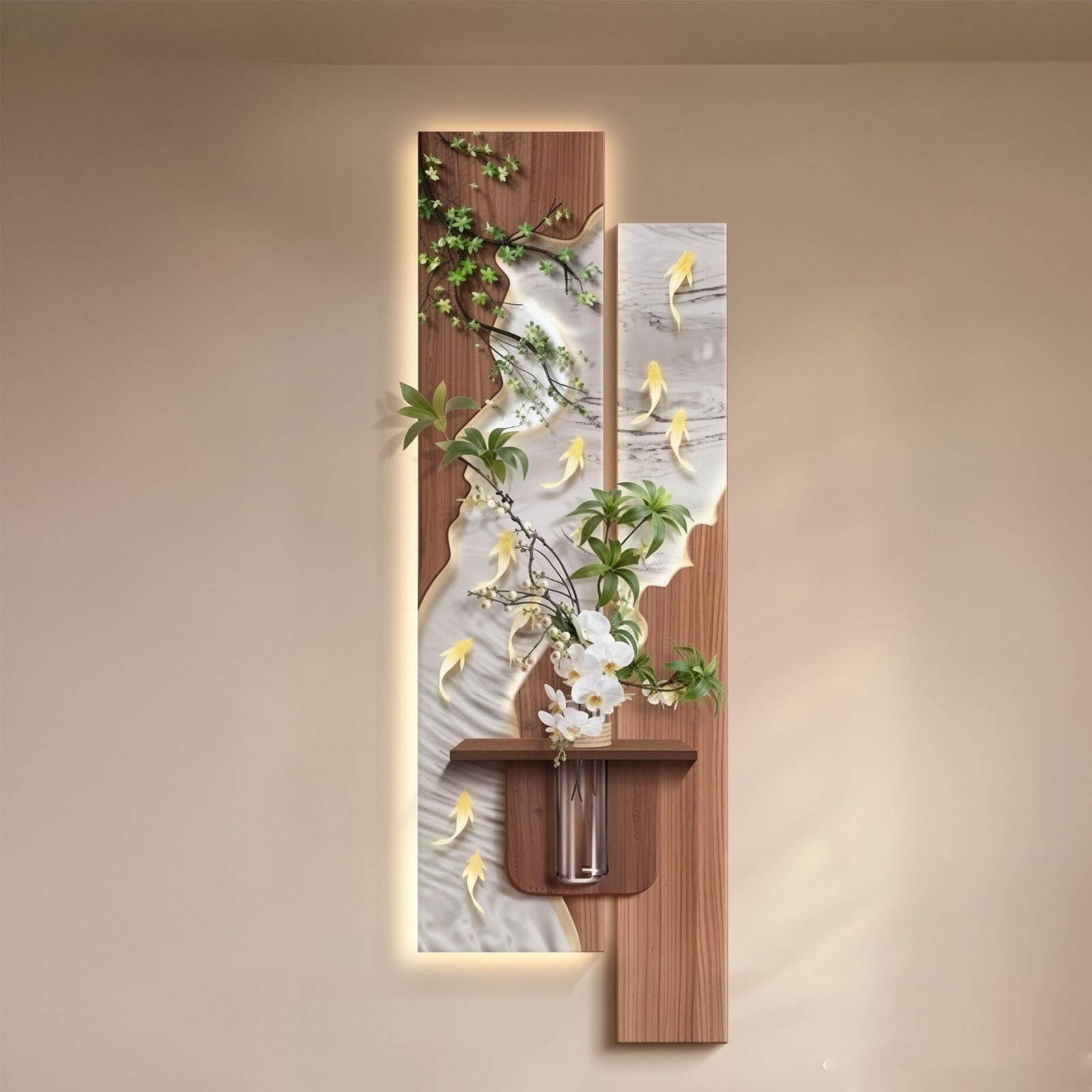 MDEUFYWEGB 3D LED wall decor, modern illuminated sandstone texture, wall-mounted art, (faux greenery) decorative artwork for living room or entryway.(D,50 * 150cm/19.7 * 59.1in)