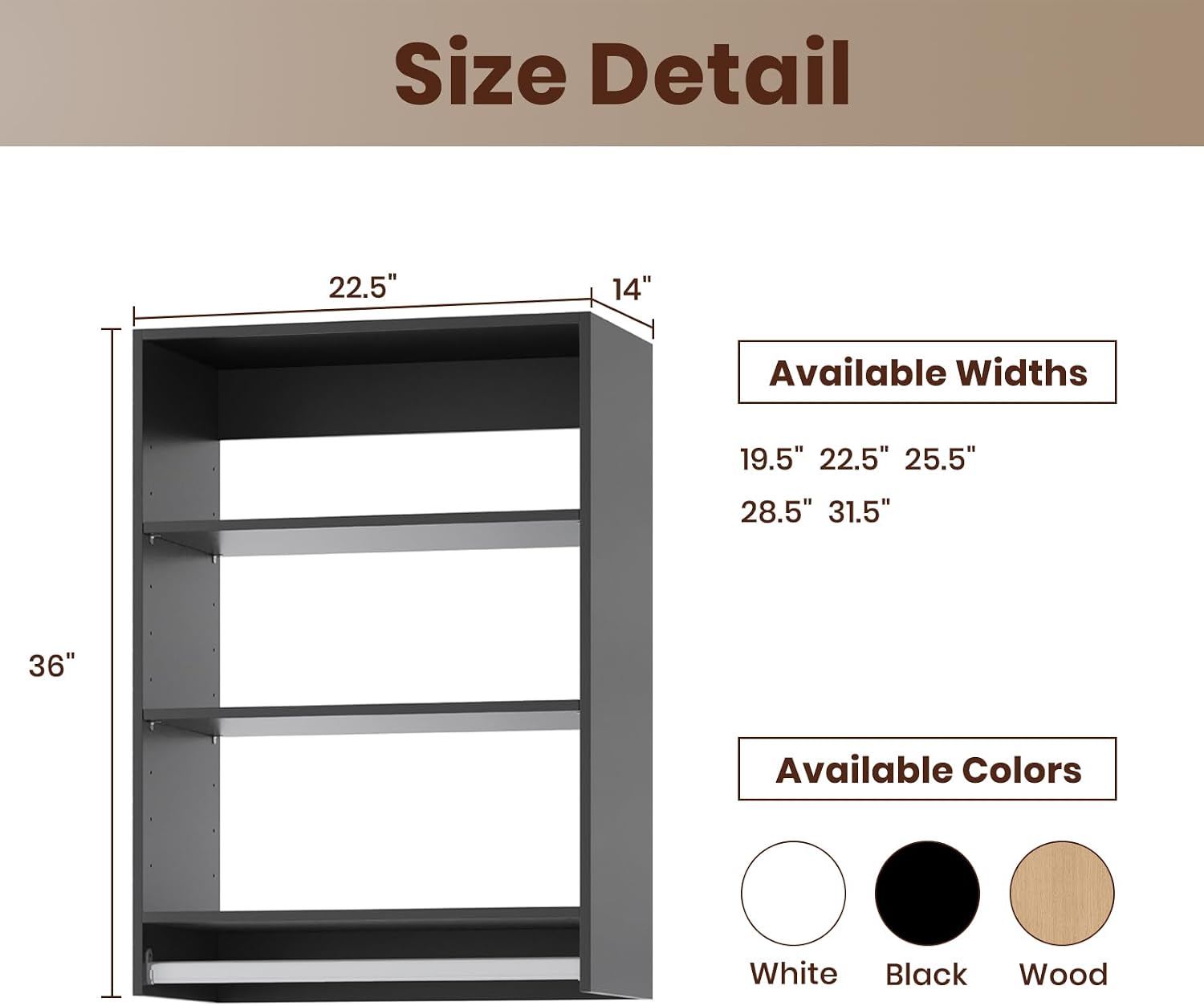 ROOMTEC 22.5" Medium Hanging Closet Unit, Modular Closet System with Hanging Rod, Wardrobe Organizer for Bedroom or Walk-in Closet, Wall Mounted, Customizable Clothes Storage Unit, Black