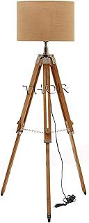 THOR INSTRUMENTS Vintage Classic Teak Wood Tripod Floor Lamp Nautical Floor Shade lamp Home Decor (Shade is Not Included) Rustic Vintage Home Decor Gifts