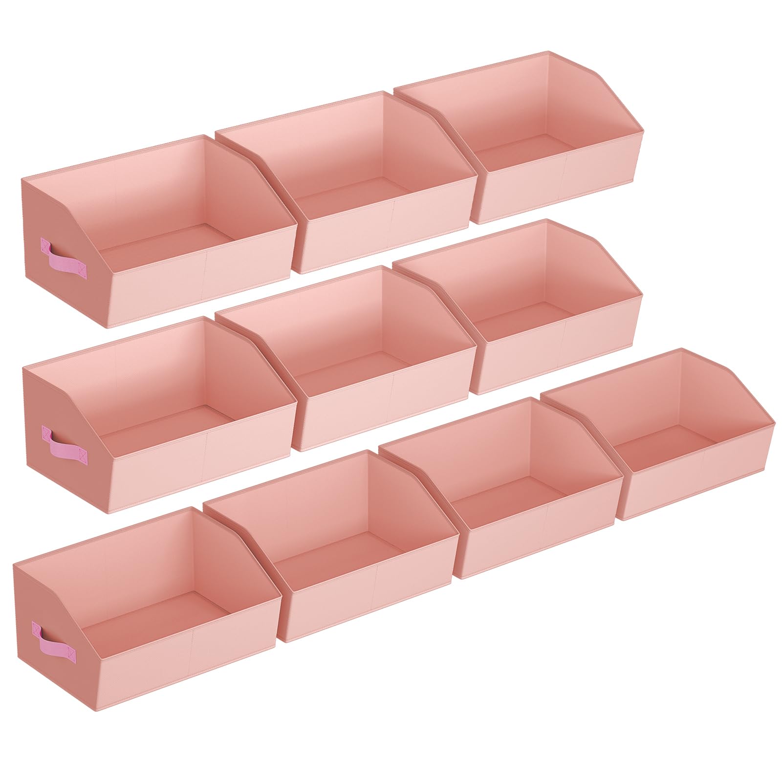 Homsorout Closet Baskets for Shelves Trapezoid - Decorative Storage Baskets with Handle, Closet Bins for Organization, Shelf Storage Bins for Clothes, Books, Home, Office, 10 Pack, Pink
