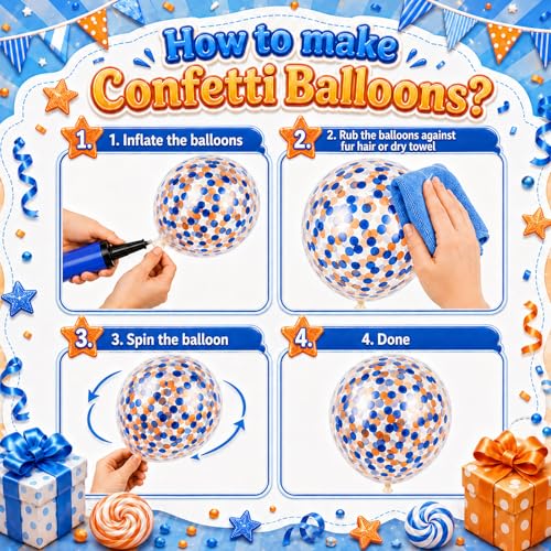 Image of Blue and Orange Party Balloons, 50Pcs 12 Inch Confetti Metallic Blue Latex | Orange and Metallic Blue Balloons for Boys Birthday Baby Shower Wedding Boys Graduation Family Party Photo Backdrop Decor