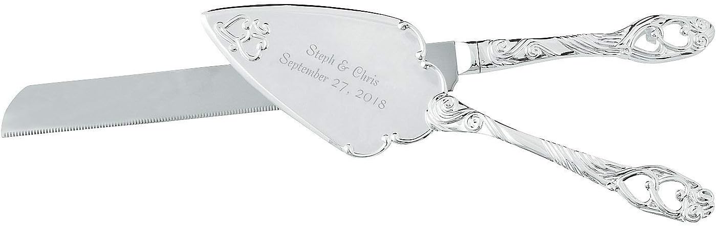 Fun Express Personalized Embossed Heart Wedding Cake Knife & Server Set - Home Decor - 2 Pieces
