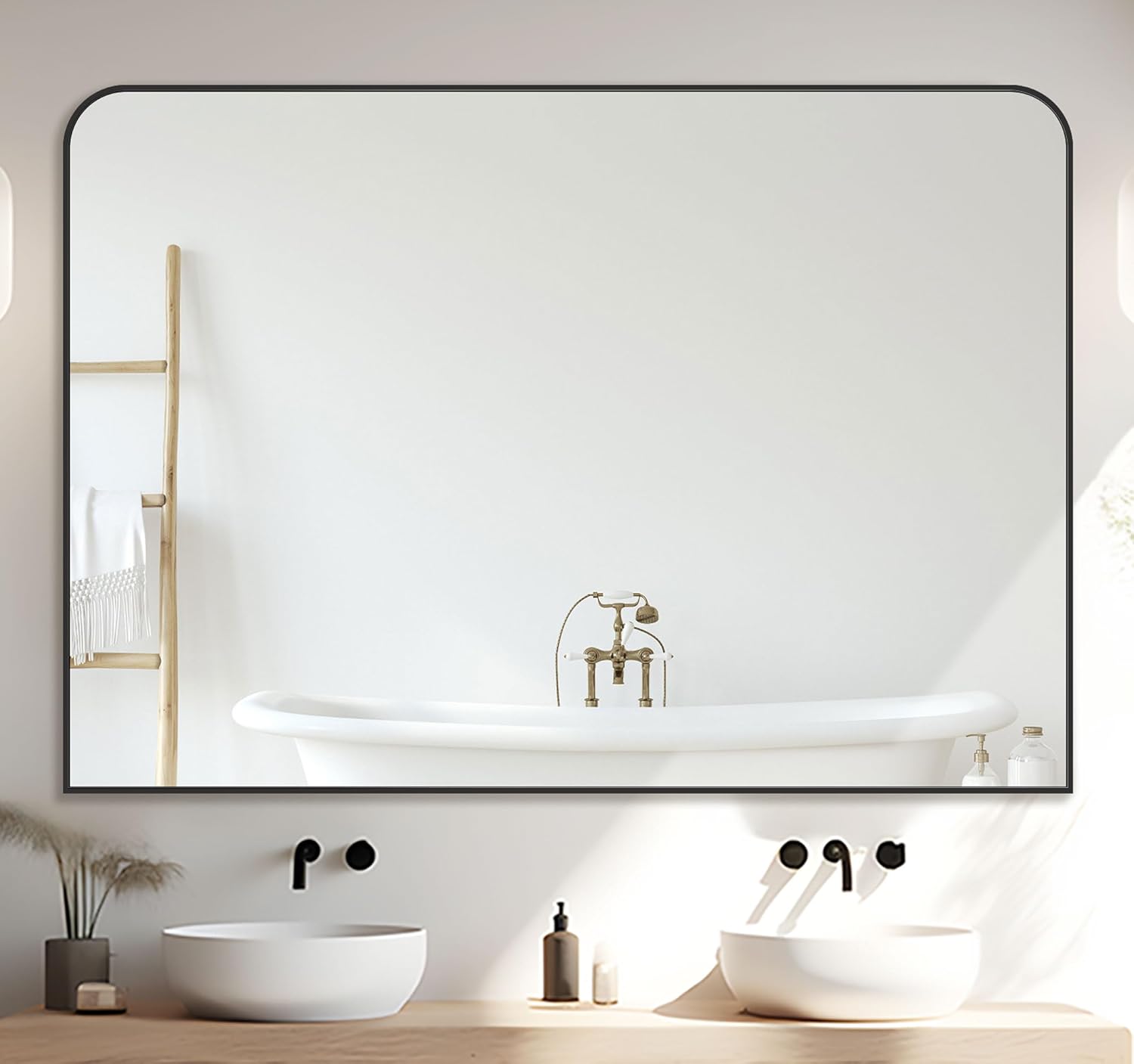 LadyNow Bathroom Mirror, 48x36 Inch Wall Mirror, Black