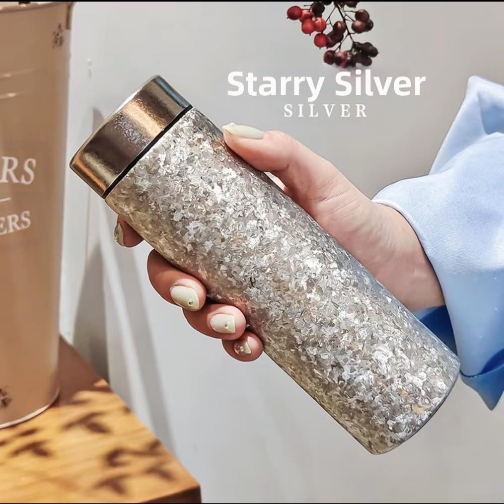 Reisebecher, 300 ml, doppelwandig, reines Titan für längere Warm- und Kaltgetränke, leichte Konstruktion (300 ml, Silber)
