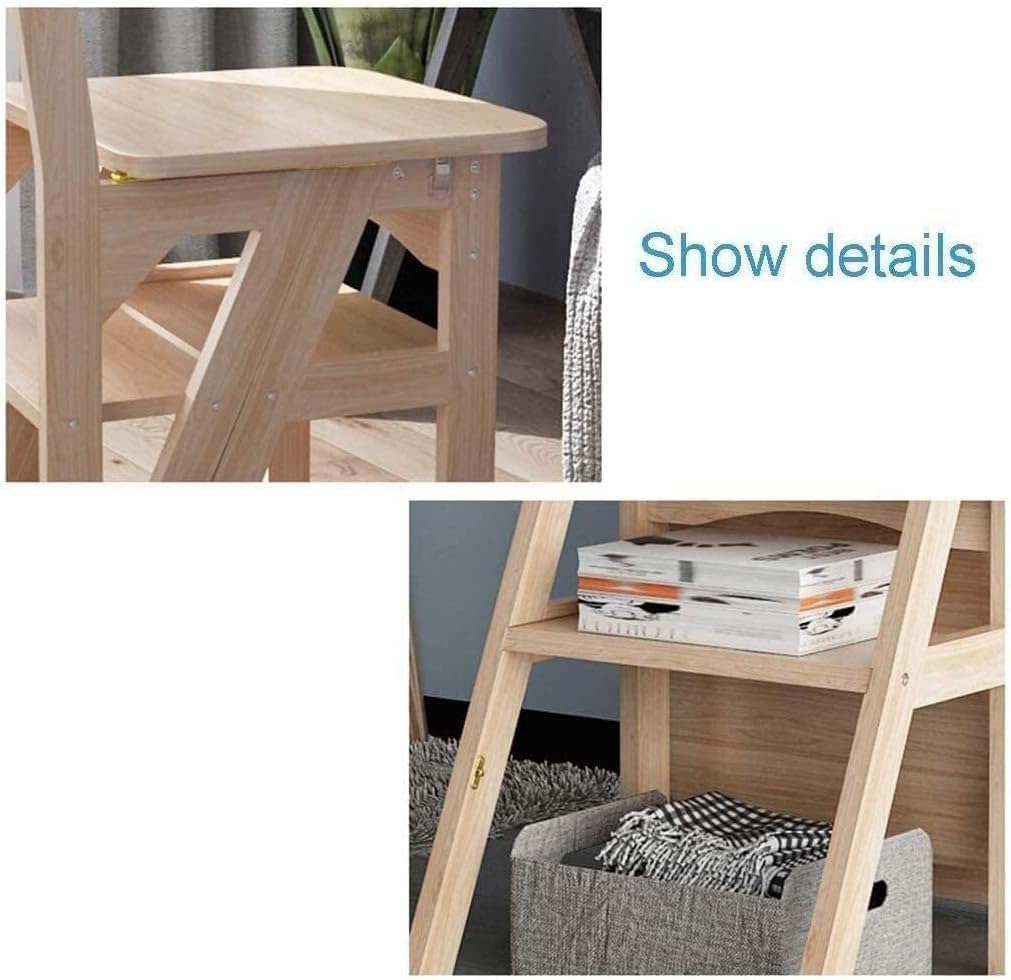OKUOKA Chair Adult Pine Wooden Householdal Folding Seat with 4 Step Lift, Folding Fold Up Library/Kitchen/Office Steps,Step Stool with Handle Step Stool (Color : C)