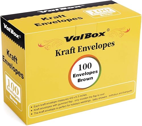 Miniatura 6 de ValBox Sobres de papel kraft de 4.6 x 6.3 pulgadas, 100 sobres de invitación de contorno marrón de 120 GSM para baby shower, graduación, boda,