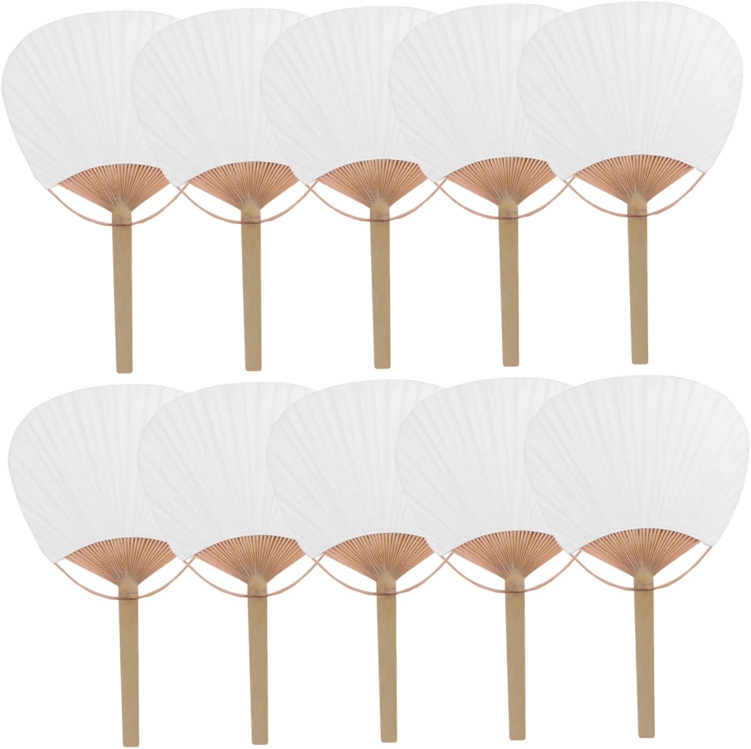 White Paper Hand Fan with Bamboo Handle 10 Pack – Elegant Wedding Favors Party Decorations Cooling Fans
