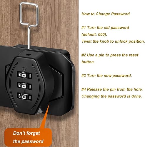 Miniatura 5 de ETEKJOY Cerradura de gabinete sin llave de 3 dígitos con código de combinación de contraseña, cerrojo, perilla giratoria de madera para cajones