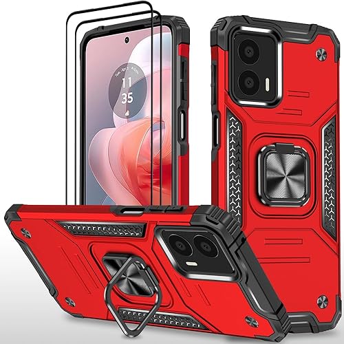 Miniatura 13 de Funda para Moto G Power 5G 2024 con 2 protectores de pantalla de vidrio templado, grado militar, doble a prueba de golpes, con funda de soporte,