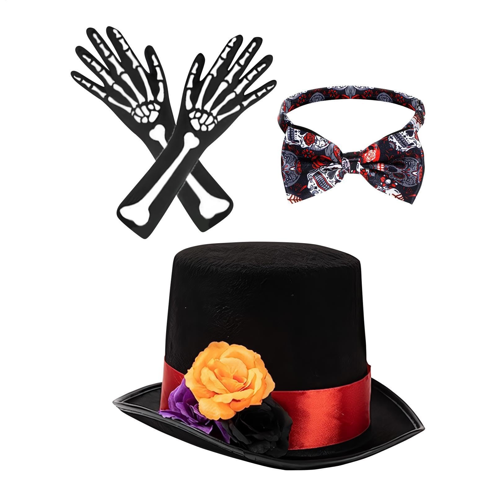 Day of the Dead Custome Scary Adjustable Cosplay Outfit with Floral Hat