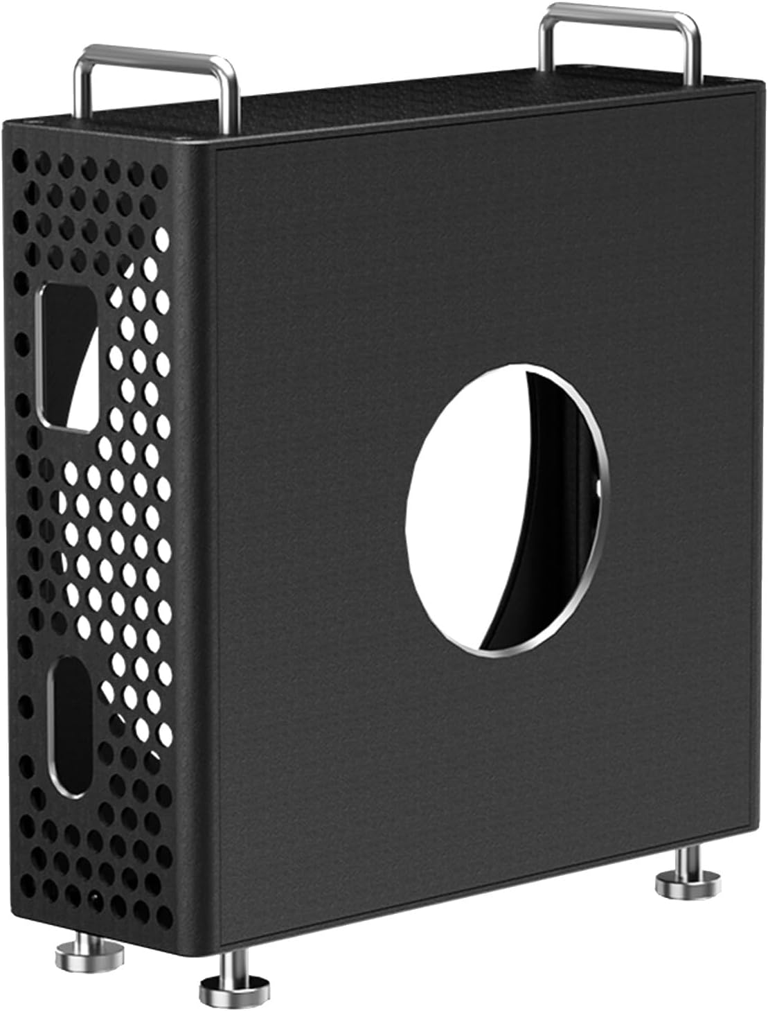 Drfeify Computer Tower Stand, Aluminum Alloy Enhanced Heat Dissipation Case for Mini M4, Impact Proof Design for Gaming and Office Use (Black)