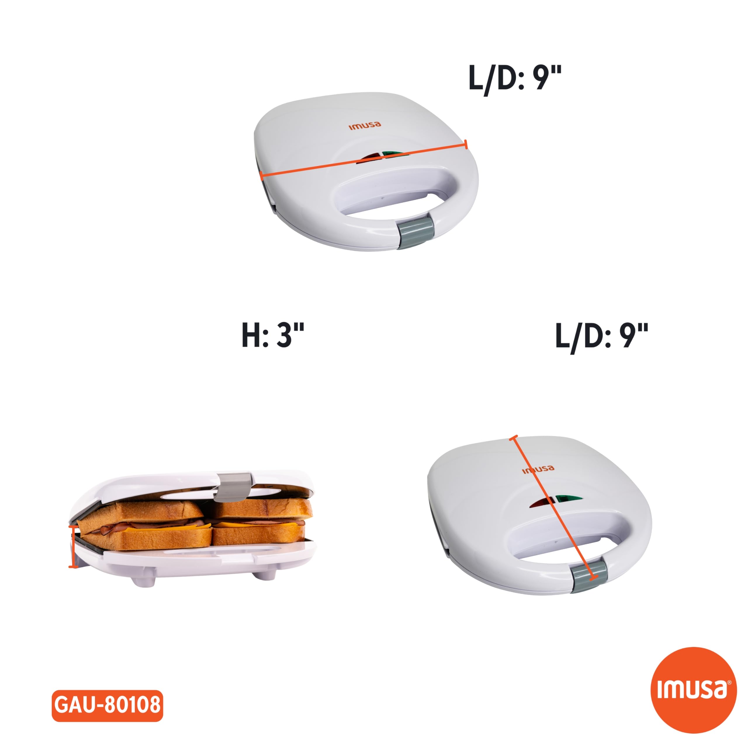 IMUSA 2-Slot Sandwich Maker - Nonstick & Easy Clean -8